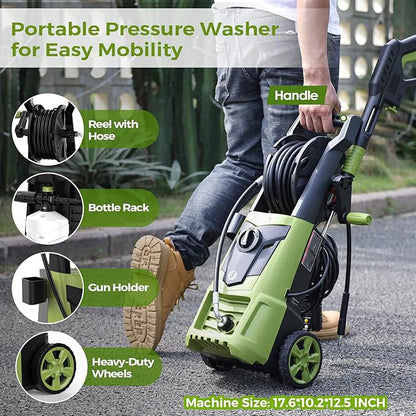 Electric Pressure Washer - 4000PSI 2.8GPM Electric Power Washer with 35ft Cord 26ft Hose, High Pressure Washers Includes 5 Nozzles, Foam Cannon for Cars, Homes, Driveways
