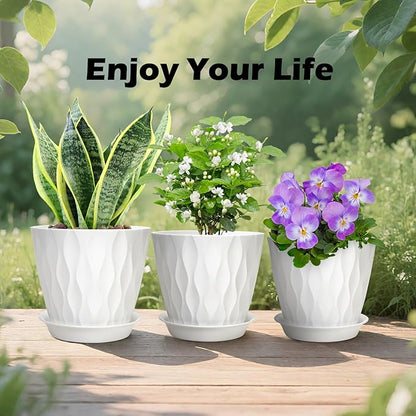 GARDIFE 7/6.5/6/5.5/5/4.5/4 inch Plant Pots, 7 Pack Flower Pots Indoor Outdoor, Planters with Drainage Holes and Tray Saucers (White)