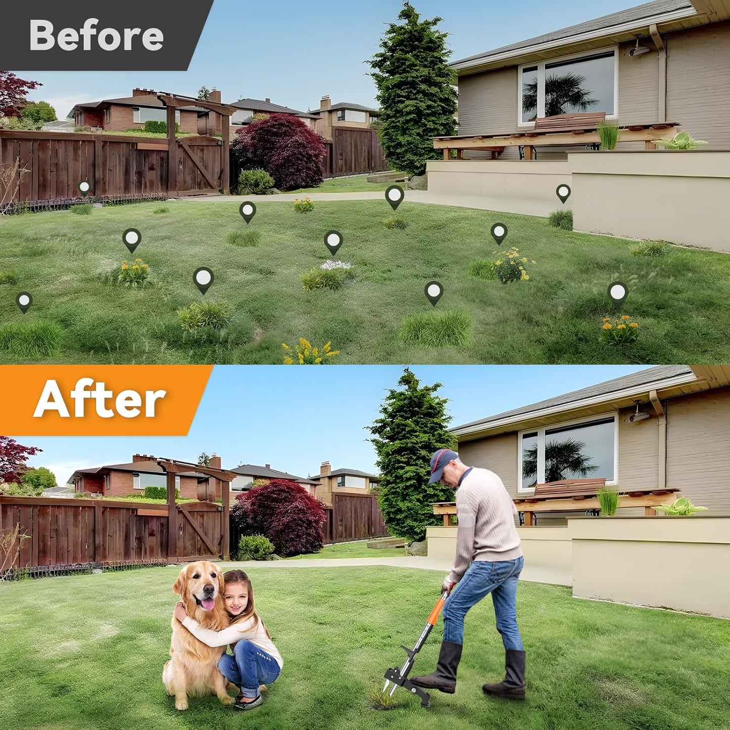 Weed Puller Tool,Detachable Stand Up Weed Puller with Long Handle,3-Claw Steel Head Weeder Tool,No Bending/Kneeling for Lawn, Yard & Garden Tool,Easily Remove Weeds