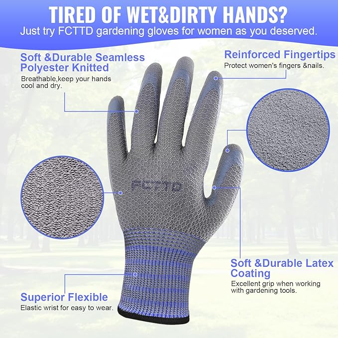 Gardening Gloves for Men, 3 Pairs Garden Gloves with Rubber Coating – for Weeding, Digging, Raking, Pruning Breathable Working Gloves（Medium/8）
