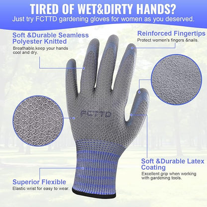 Gardening Gloves for Men, 3 Pairs Garden Gloves with Rubber Coating – for Weeding, Digging, Raking, Pruning Breathable Working Gloves（Medium/8）