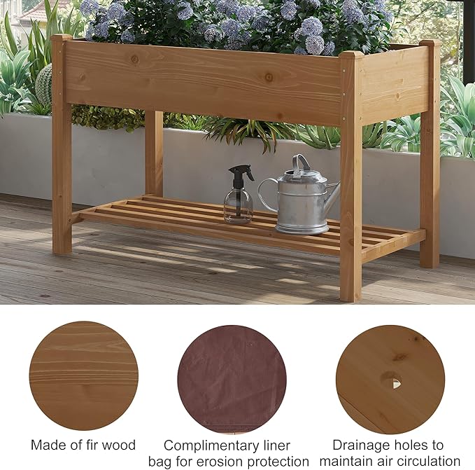 FILWH Raised Garden Bed with Legs Elevated Wooden Planter Box Stand Large Planter Stand Box for Fruits Vegetables Flowers with Divider with Bag - 48 * 24 * 30.5IN（Brown）