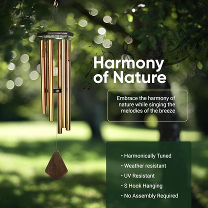 Nature’s Melody Premiere Grande Tunes Wind Chimes – Outdoor Windchime with 6 Tubes Tuned to E Pentatonic Scale, Rustproof Aluminum, Beech Wood & S Hook Hanger for Sympathy, Memorial Gift or Zen Garden