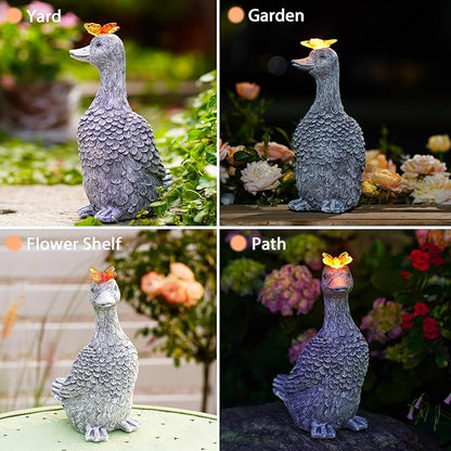Solar Garden Statue Goose Figurine – Outdoor Decoration with Butterfly for Garden Yard Lawn Home Decor Outside : Unique Gifts for Mom Grandma
