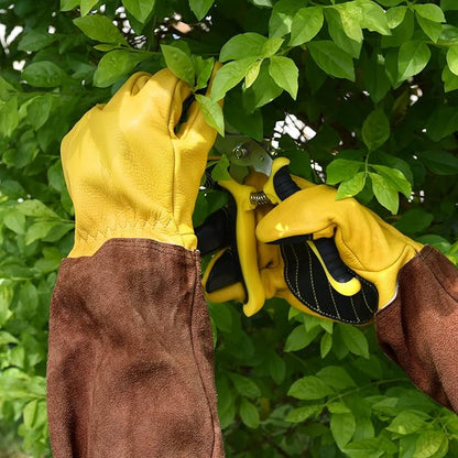 Long Gardening Gloves for Women Thorn Proof,Rose Pruning Cowhide Leather Garden Gloves for Cactus, Rose and Blackberry