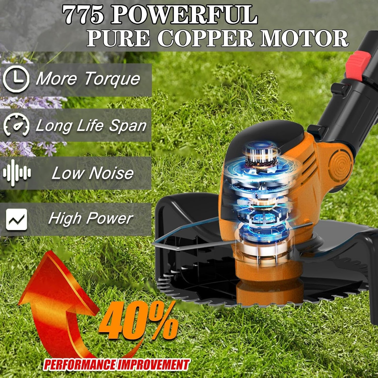 Electric Weed Wacker, Cordless Eater Battery Powered Eater Lightweight Edger Portable Stringless Grass Trimmer/Lawn Mower/Brush Cutter, with 3 Types Blades & Wheels for Yard and Garden