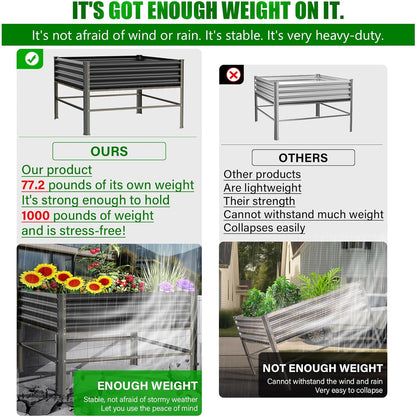 Galvanized Raised Garden Bed with Legs,48×48×32in Large Metal Elevated Raised Planter Box,Raised Garden Bed,1000lb Capacity with Drainage Holes for Vegetables Lawn Green Flowers, Fruits, Terrace