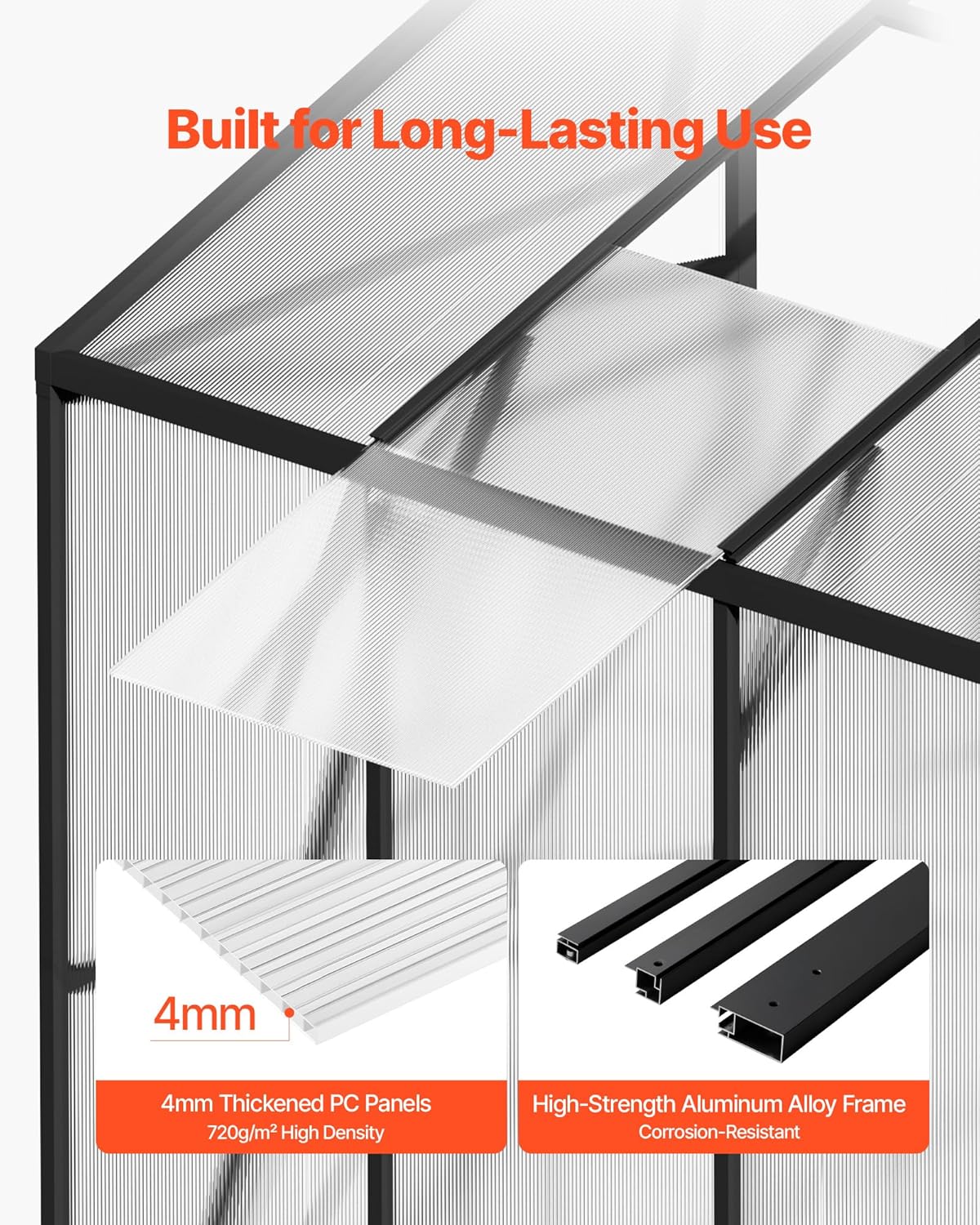 VEVOR 8 x 14 FT Polycarbonate Greenhouse, Heavy Duty Outdoor Green House with Adjustable Vent & Push-Pull Lockable Door, Quick Setup, Aluminum Frame Walk-in Greenhouse Sunroom for Outside Garden Lawn