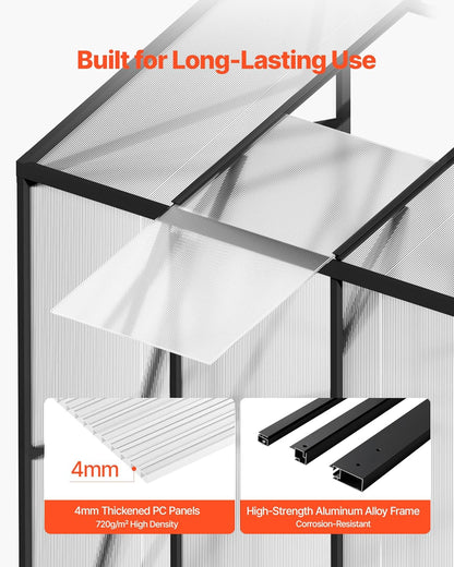 VEVOR 8 x 14 FT Polycarbonate Greenhouse, Heavy Duty Outdoor Green House with Adjustable Vent & Push-Pull Lockable Door, Quick Setup, Aluminum Frame Walk-in Greenhouse Sunroom for Outside Garden Lawn