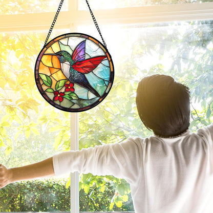Stained Glass Window Hanging, Hummingbird Gifts Sun Catchers Diamond Glass Panel Hangings Birds Suncatcher Decor for Birthday for Women, Men, Wife, Aunt,and Mom 7.8X7.8IN