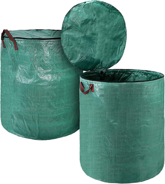 Kingdder 2 Pack 132 Gallon Reusable Yard Waste Bags with Lid and Handle Collapsible Extra Large Lawn Bag Holder Heavy Duty Leaf Bins Garden Container for Garbage Outdoor Clean Up Debris Leaves Grass