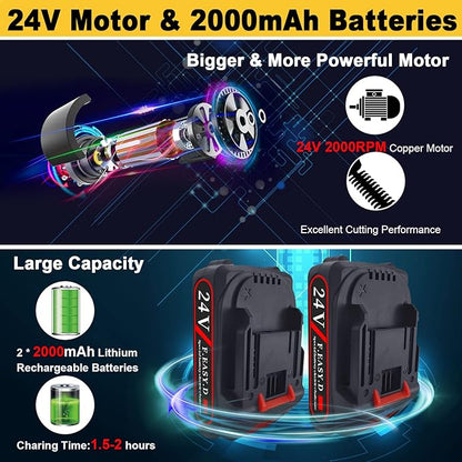 24V Hedge Trimmer Cordless & Grass Shear, Yeelan 2 in 1 Handheld Shrub Trimmer Electric Bush Trimmer, Portable Power Hedge Shears & Grass Cutter with 2 Pcs Rechargeable Batterys for Garden & Lawn