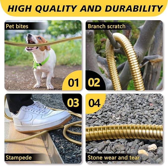 Short Metal Garden Hose 3 ft – 304 Stainless Steel Water Hose Leader, Flexible Hose Extension, Small Lightweight Hose Extender,No Kink Outdoor Hose (Gold,3 ft)