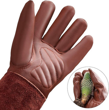 Acdyion Gardening Gloves for Women/Men Rose Pruning Thorn & Cut Proof Long Forearm Protection Gauntlet, Resistant Thick Cowhide Leather Work Garden Gloves