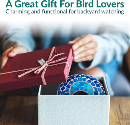 Sunnydaze 6-Inch Glass Mosaic Hanging Bird Feeder for Outdoors - Fly-Through Wild Bird Feeder - Blue Mosaic