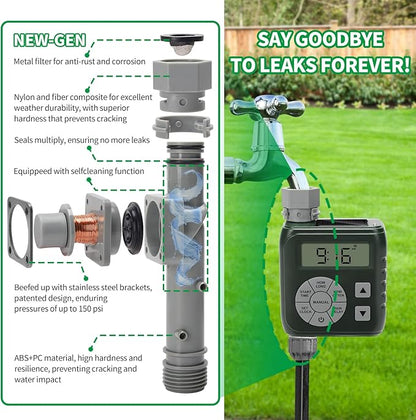 Sprinkler Timer, Programmable Irrigation Water Timer for Garden Hose, Solar/Battery Dual Power & Professional Leak-Proof Design, Rain Delay/Auto/Manual Watering System, Green
