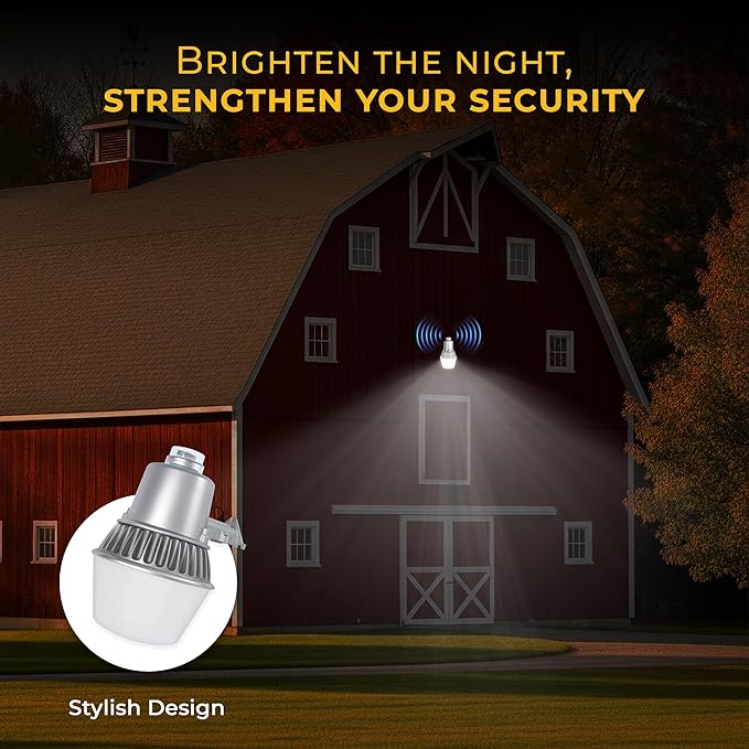 Touch & Glow Security Area Light - Outdoor Light Fixture - Dusk to Dawn Fluorescent Fixture for Patio, Driveway, Porch - Ultra Bright Security Light with Photocell - Wall Mount (Silver) - EZ-FLA