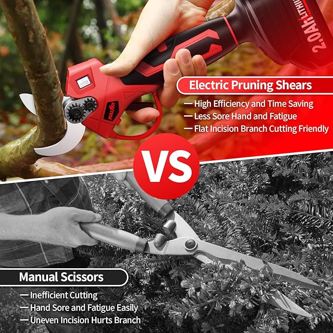 Electric Pruning Shears, 1.4" Cutting Diameter Electric Pruner with LCD Display＆2Pcs 2.0Ah Rechargeable Battery, Brushless Motor Cordless Pruning Shears for Tree Trimming Branch Cutter