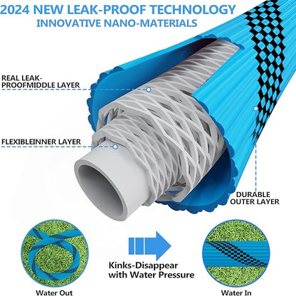 50 ft Garden Hose -Heavy Duty Water Hoses, Kink-free, Flexible&Lightweight Car Washing Pipe with 3/4" Solid Brass Connectors, Rubber Hoses with Spray