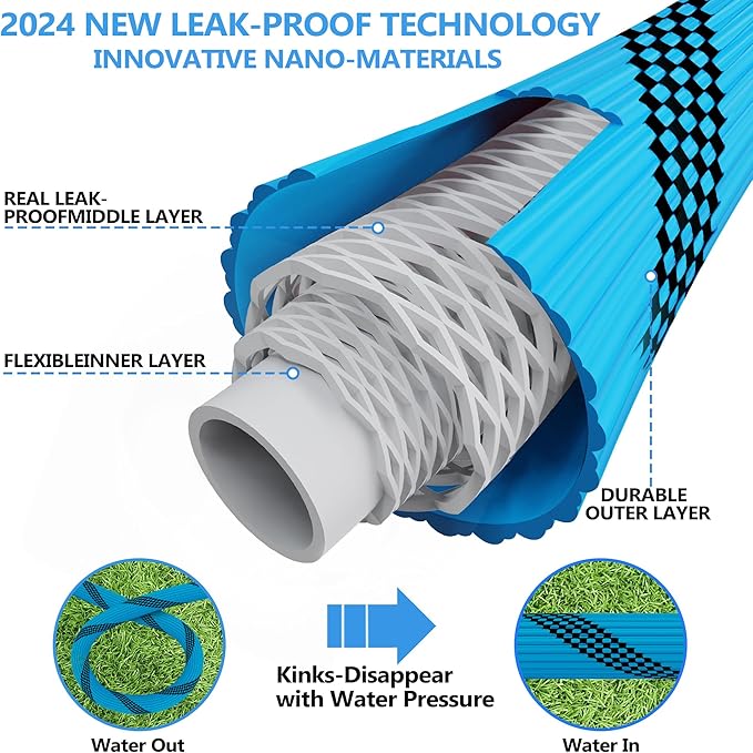 100 ft Garden Hose-Heavy Duty Water Hoses, Kink-free, Flexible&Lightweight Car Washing Pipe with 3/4" Solid Brass Connectors, Rubber Hoses with Spray