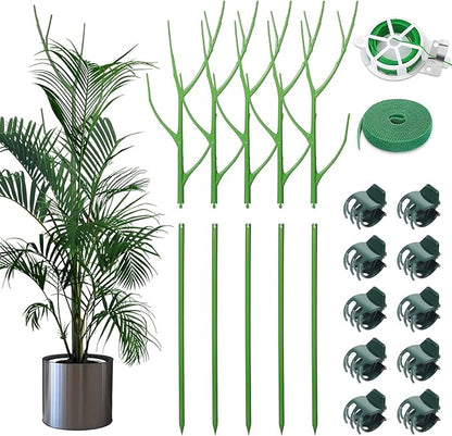 5 Pack 27.56" Detachable Twig Plant Support Stakes Set, Blends in to Plant, Branch Plant Sticks with Orchid Clips Twist Plant Ties, Twig Trellis for Indoor Outdoor Plants Potted Plants Flower