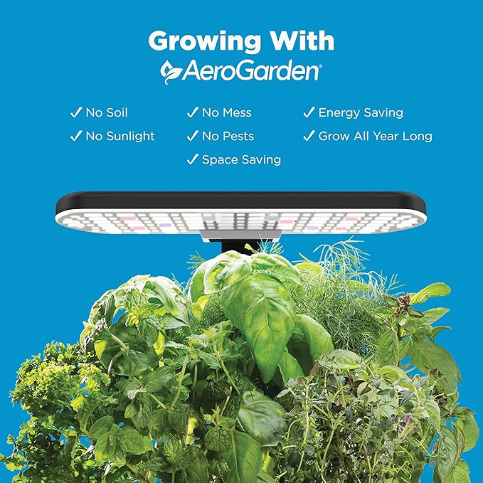 AeroGarden Harvest Lite, Indoor Garden Hydroponic System with LED Grow Light, Holds up to 6 AeroGarden Pods, Black