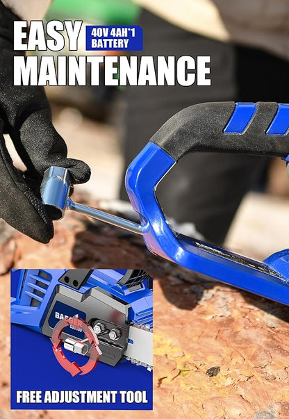 WILD BADGER POWER Electric Chainsaw Cordless 40V 16" Brushless, 4.0 Ah Battery and Charger, Smart Cut technology, Efficient cutting, Safe and Reliable, Great for Tree Felling, Storm Clean-Up, Pruning