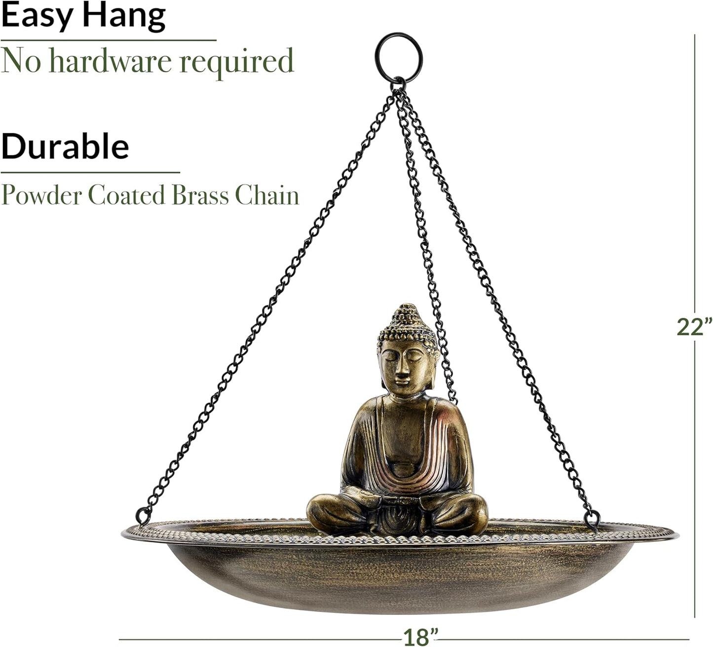 Good Directions BBH18-1 18" Hanging Bird Bath, Large, Aged Brass w Buddha