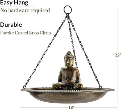 Good Directions BBH18-1 18" Hanging Bird Bath, Large, Aged Brass w Buddha