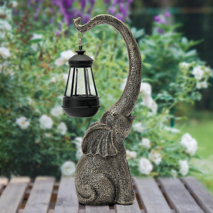 Solar Garden Elephant Decor Outdoor Statue - Elephant with LED Waterproof Sculptures Lights, Pond/Yard Statues Outside Decoration, Home, Lawn, Patio, Resin Animal Ornament, Gardening Gift