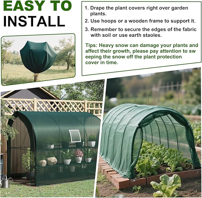 Plant Covers Freeze Protection 6.5x16.4 FT 1.2oz/yd² Green Frost Cloth Blankets for Outdoor Plants in Winter, Floating Row Cover for Vegetable Garden