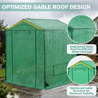 COOS BAY 6x6 FT Portable Walk-in Greenhouse, Pop up Outdoor Green House with Power Access Openings, Zippered Doors & Windows, Durable PE Cover, Green