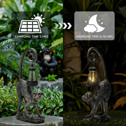 Solar Monkey Garden Decor Outdoor Statue - Monkey With LED Waterproof Sculptures Lights, Monkey Pond/Yard Statues Outside Decoration, Home, Lawn, Patio, Resin Animal Ornament, Women/Gardening Gift