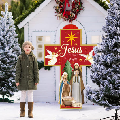 Aneco 47.2 Inch Large Christmas Holy Nativity Yard Sign Jesus is The Reason for The Season Lawn Signs with Metal Stakes Religious Christian Inspirational Decor for Xmas Outdoor Holy Family Garden