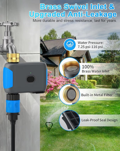 WiFi Sprinkler Timer, Smart Bluetooth Hose Timer, Programmable Automatic Irrigation System with Remote APP, Compatible with Alexa Google, Watering for Outdoor Garden Yard Lawn, 1 Outlet