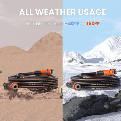 Giraffe Tools Garden Hose 75ft x 5/8", Water Hose Heavy Duty, Flexible, Lightweight Hybrid Hose with Swivel Handle, Male to Female Fittings, Burst 600 PSI