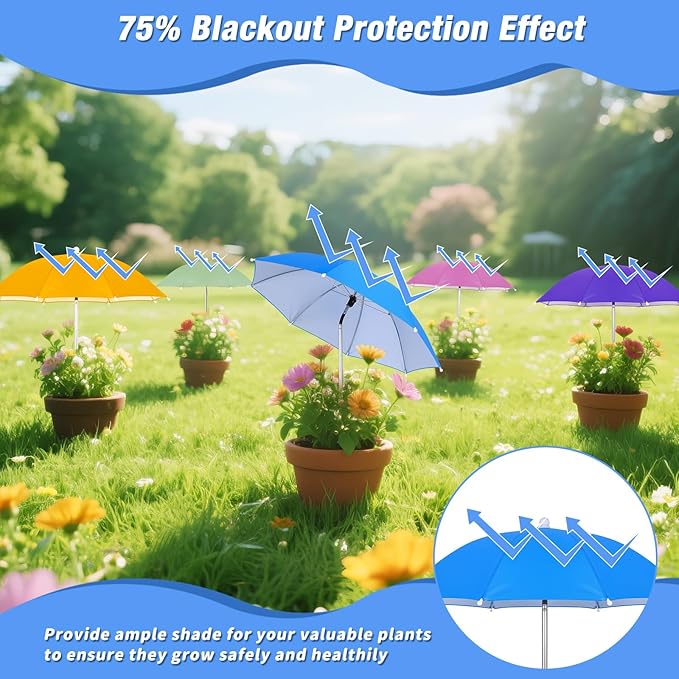 Plant Umbrellas for Outdoor Plants, 5 Pack Plant Shade Umbrella with Adjustable Angle & Height, Sun Protection Shade Cloth for Potted Plants, Flowers & Garden Beds, Patio Balcony Lawn