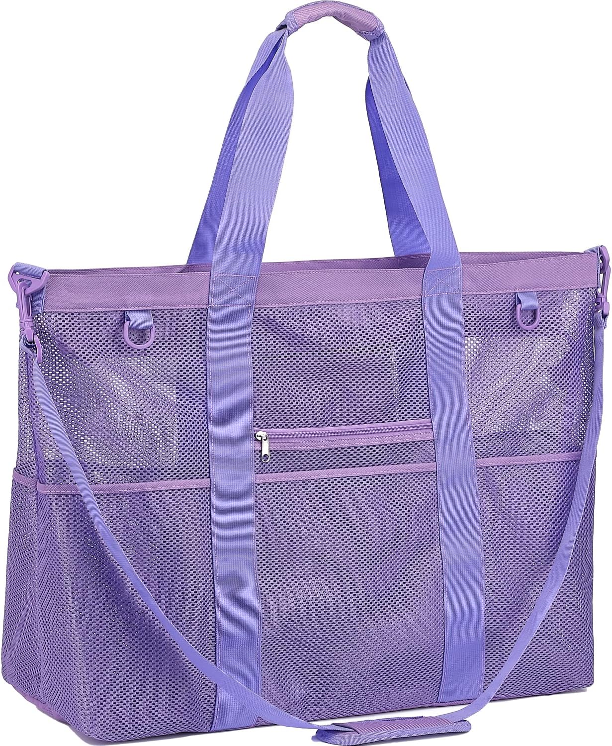 Mesh Beach Bag, Large Beach Tote with Zipper Pocket for Family Pool Bag for Toys & Vacation Essentials