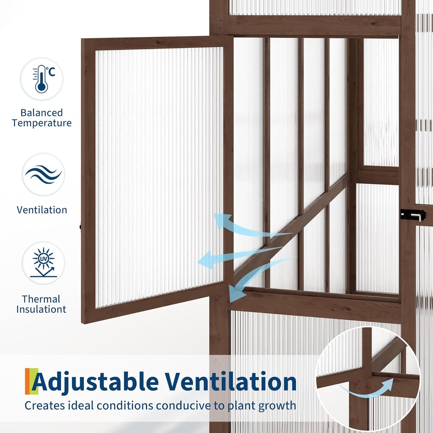 6x8 ft Wooden Greenhouse for Outdoor - Heavy Duty Walk-in Green House Kit with 6 mm Polycarbonate,Ventilated Window & Lockable Door for Backyard,Patio,Lawn