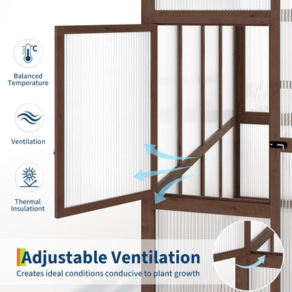 6x8 ft Wooden Greenhouse for Outdoor - Heavy Duty Walk-in Green House Kit with 6 mm Polycarbonate,Ventilated Window & Lockable Door for Backyard,Patio,Lawn