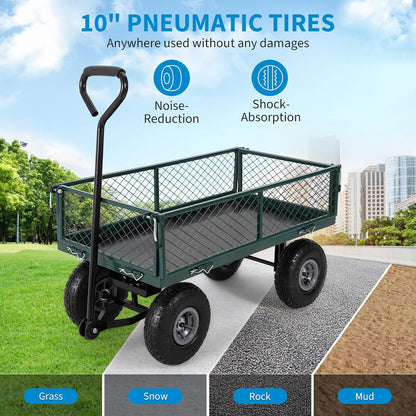 Heavy Duty Steel Garden Cart Folding Utility Wagon with Removable Cart Liner, 500 Lbs Capacity