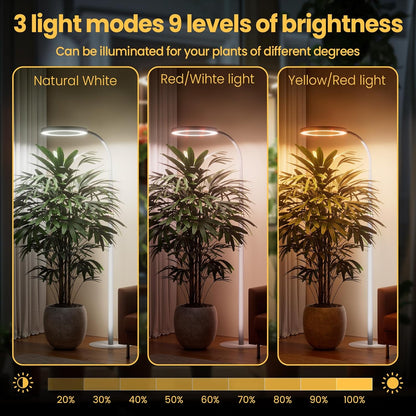 bseah Plant Grow Light for Indoor Plants, Full Spectrum Grow Lamp with Pedestal Stand, Automatic Timer for 3H/9H/12H, Height Adjustable 51-67in White