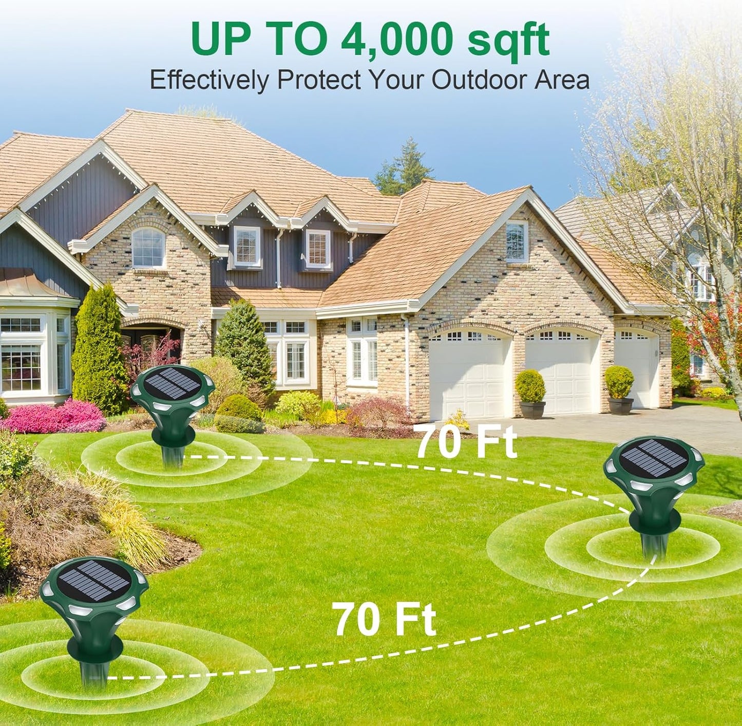 Mole Repellent Solar Powered Ultrasonic Solar Mole Deterrent Stakes for Lawn, Gophers Groundhog Snake Voles Rat Repellent for Yard Outdoor, Auto LED Lights at Night (Pack of 4)