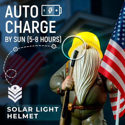 Patriotic Solar Garden Gnome with American Flag, 11" Resin Armed Garden Gnomes Outdoor Statue, Military Yard Gnome Decor, Gift for 4th of July, Memorial Day, Veterans Day