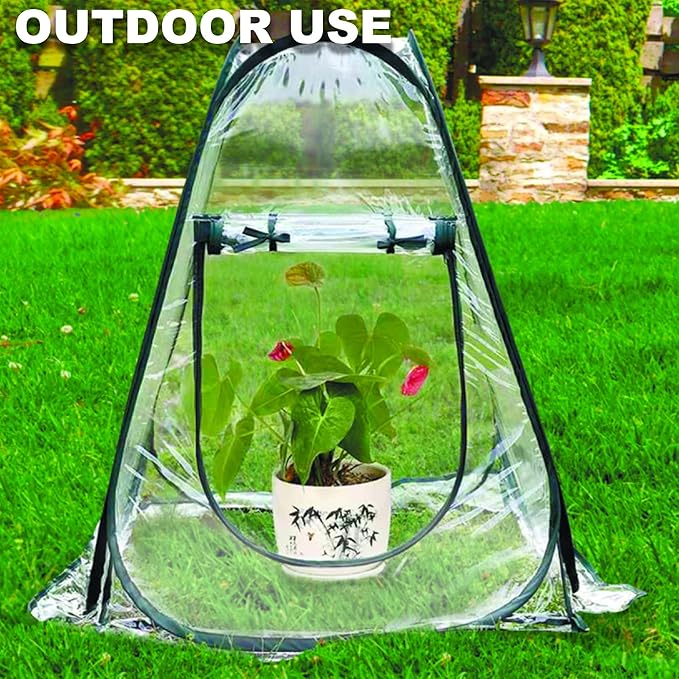2pcs Quick Set up Mini Greenhouse Portable Small PVC Cover for Garden Flower and Flowerpot Cold Frost Protector Portable Carry Bag with 8 Stakes(PVC(27" L x 27" W x 31" H))