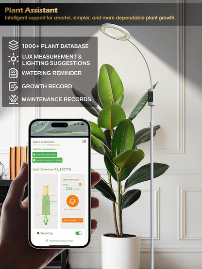 Smart Grow Lights for Indoor Plants,24W Plant Light with Auto-Timer,Full Spectrum LED Grow Light, Adjustable Height & Stepless Dimming,Plant Assistant Suitable for Most Plants (White, 24W)