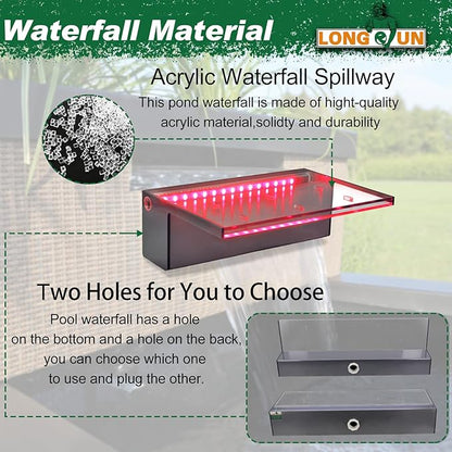 LONGRUN Waterfall Spillway APP Control Multi-Color LED Light Outdoor Pool Fountain, Acrylic Water Spillway Koi Pond Waterfalls Fountains Kit for Garden Patio Swimming Pool Decoration-11.8"