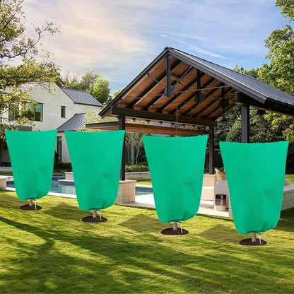 8 Pack Plant Covers Freeze Protection, 31.5"x47.2" Frost Blankets with Zipper Drawstring, Winter Cold Weather Plant Protection Jacket for Outdoor Plants Potted Shrubs Trees from Freeze Animals, Green