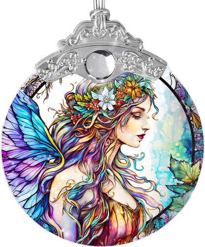 Stained Glass Suncatcher, Jocidea Fairy Ornament, Christmas Ornaments, Holidays Ornaments, Christmas Tree Decor, Fairy Decor for Home, Fairy Gifts