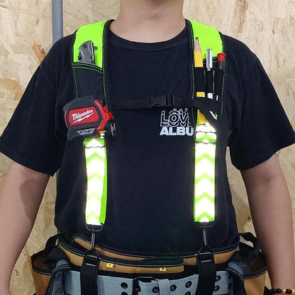 KUNN Tool Belt Suspenders Reflective - Heavy Duty Construction Reflective Safety Suspenders for Carpenter Electrician